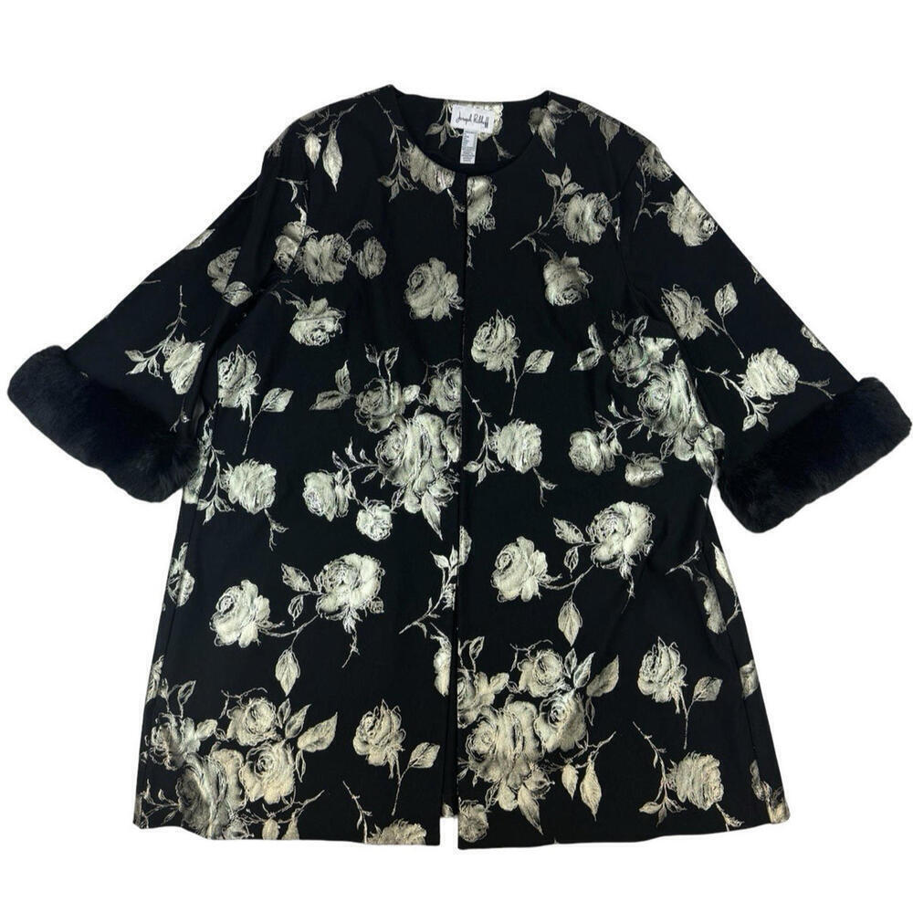 Joseph Ribkoff Faux Fur Trim Jacket Black Gold Size 22 US